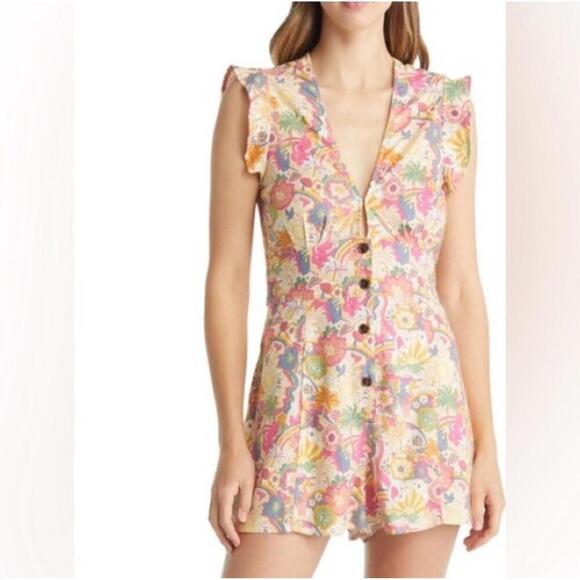Marine Layer Pants - MARINE LAYER- CAMILLA ROMPER-Pastel Groovy Print-Hemp Blend Boho Fairy Sz  Med